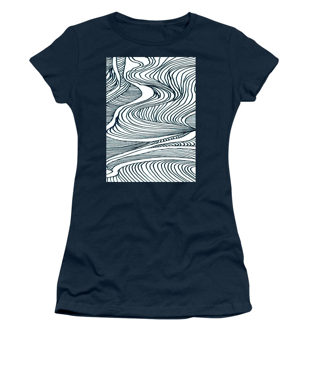  Women's T-Shirt featuring the drawing Indigo Flow by Minor Details