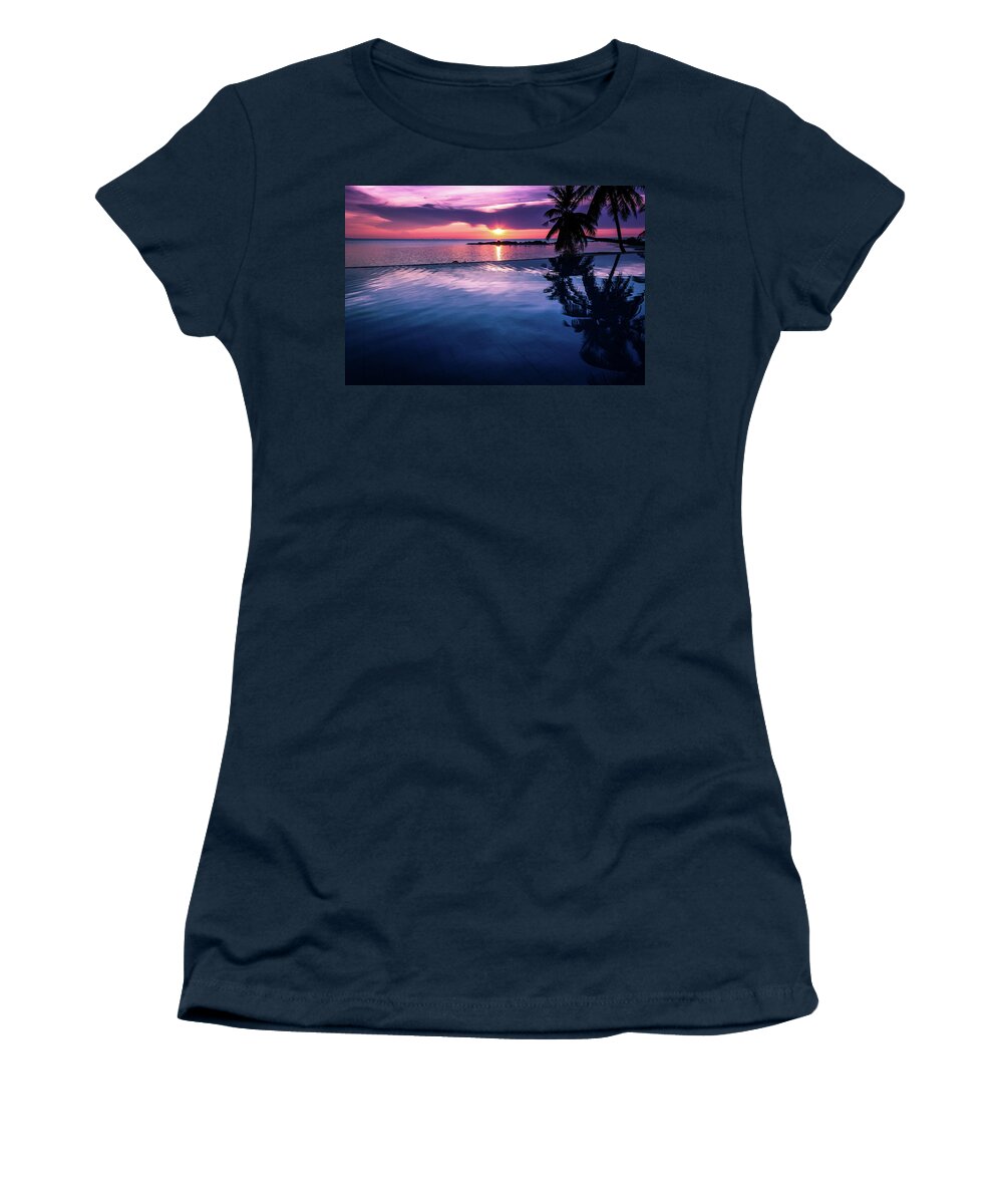 Infinity Pool Women's T-Shirt featuring the photograph Infinity pool sunset by Josu Ozkaritz
