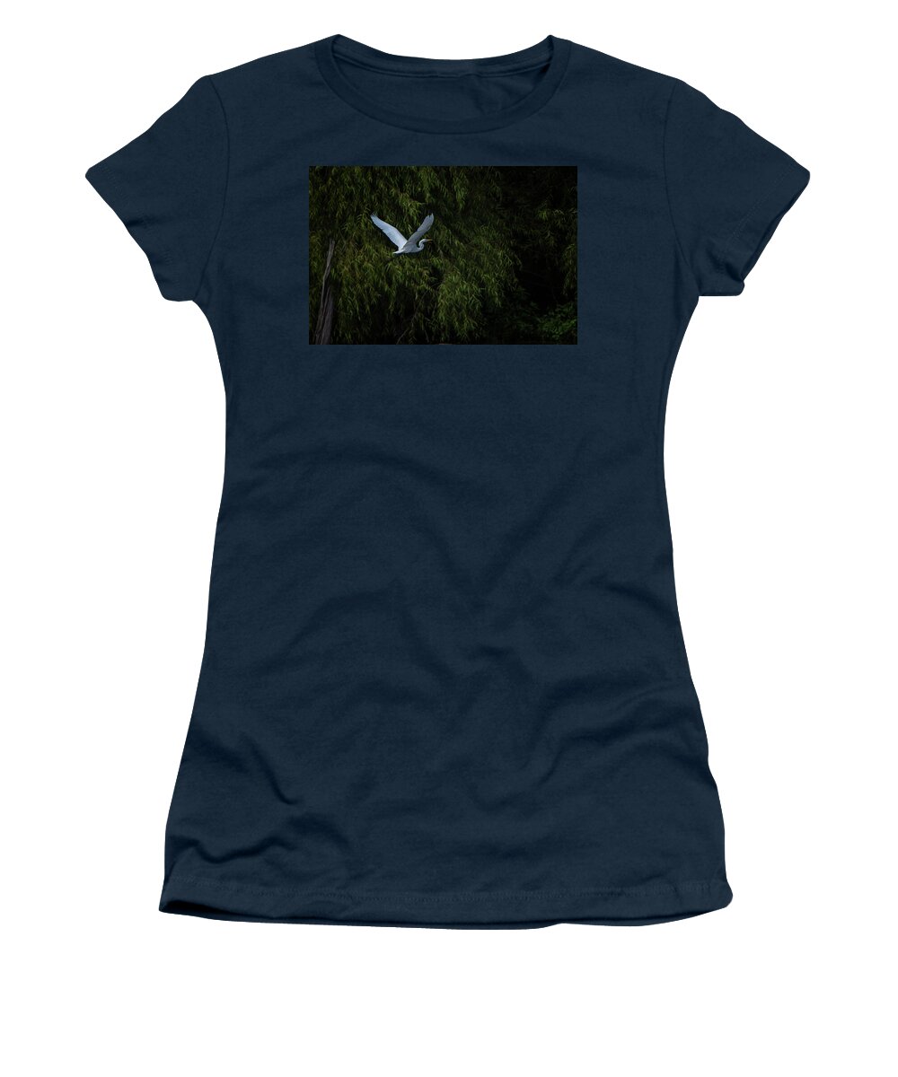 Egret Women's T-Shirt featuring the photograph Into the Night by Linda Shannon Morgan