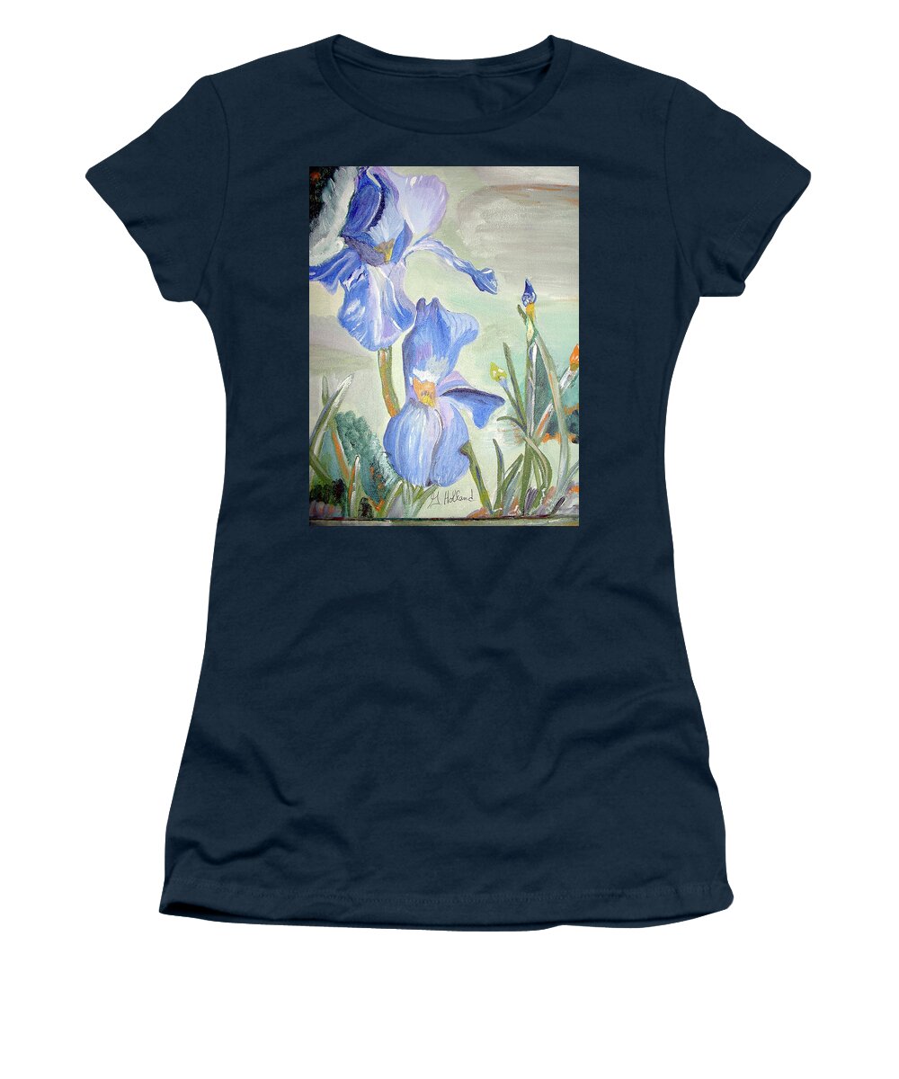 Iris Women's T-Shirt featuring the painting Bloom and budding by Genevieve Holland