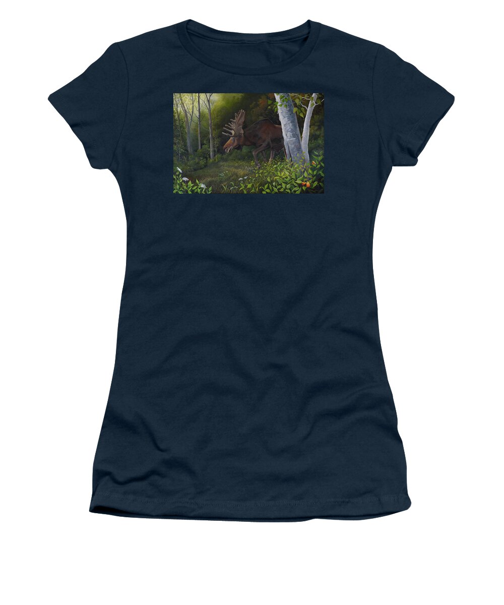 Moose Women's T-Shirt featuring the painting Northwoods Moose by Charles Owens
