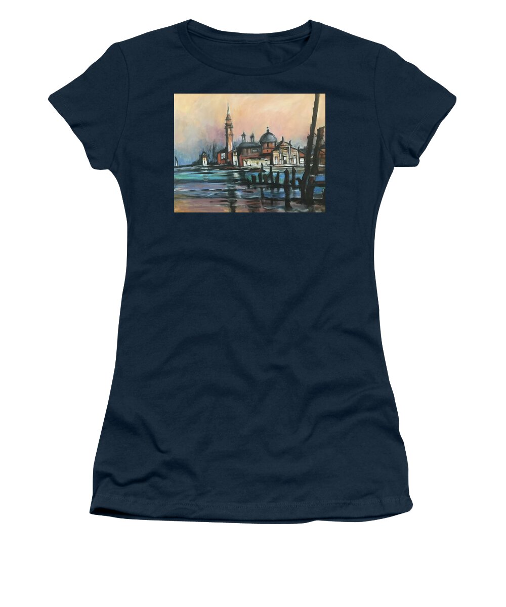Old World Women's T-Shirt featuring the painting Italian Water Scene by Denice Palanuk Wilson