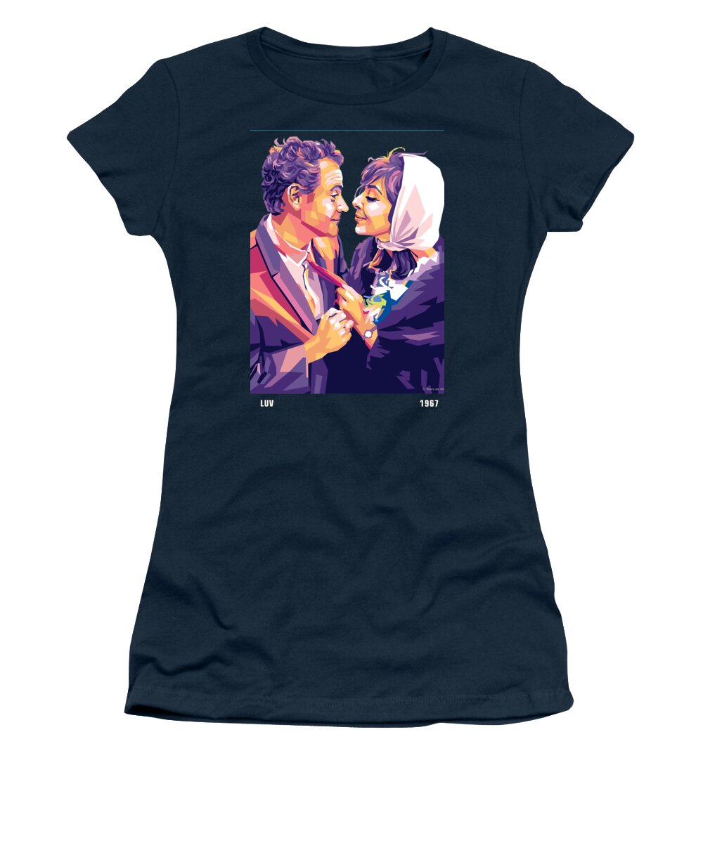 Jack Lemmon Women's T-Shirt featuring the digital art Jack Lemmon and Elaine May by Movie World Posters