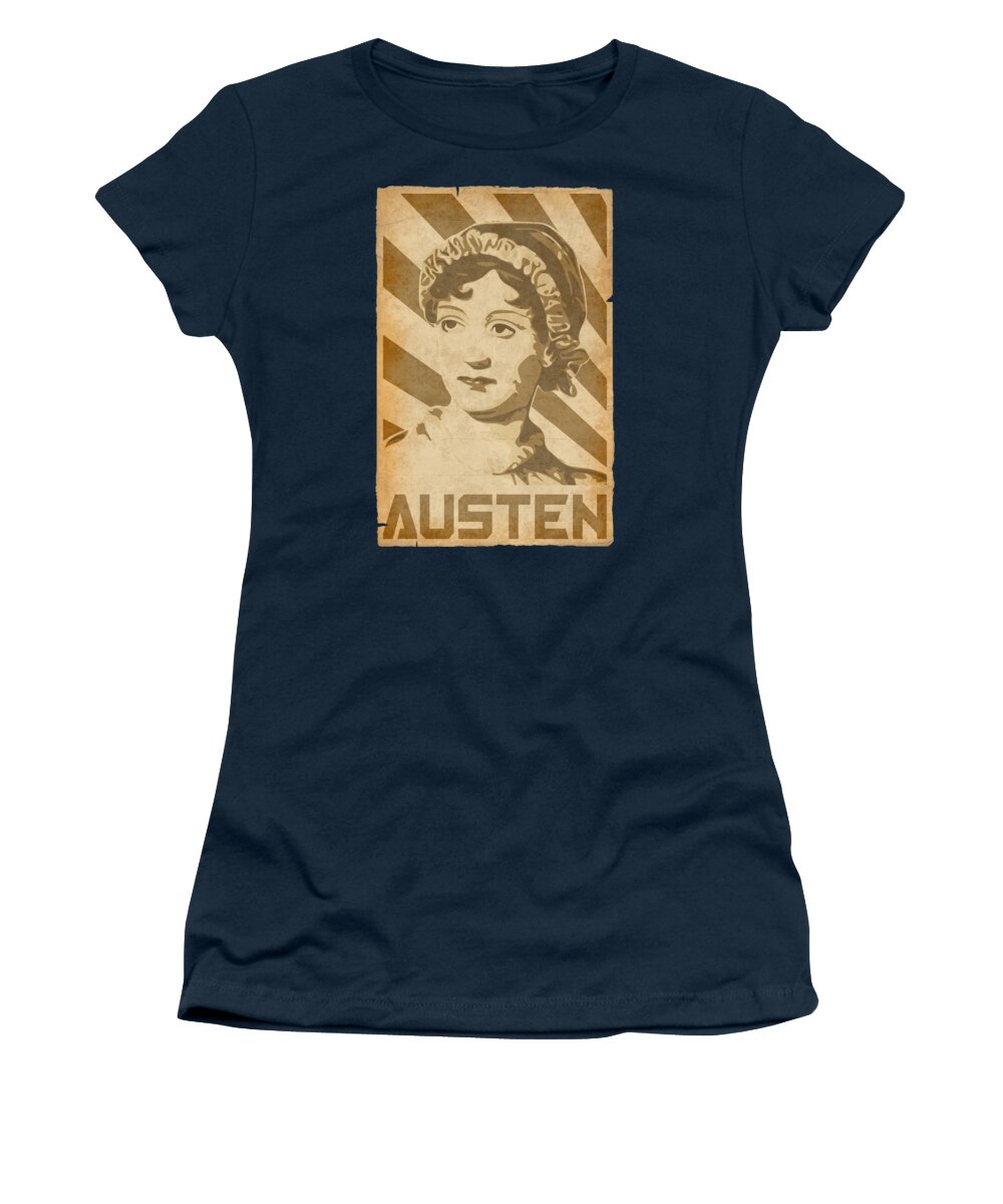 Jane Women's T-Shirt featuring the digital art Jane Austen Retro Propaganda by Filip Schpindel