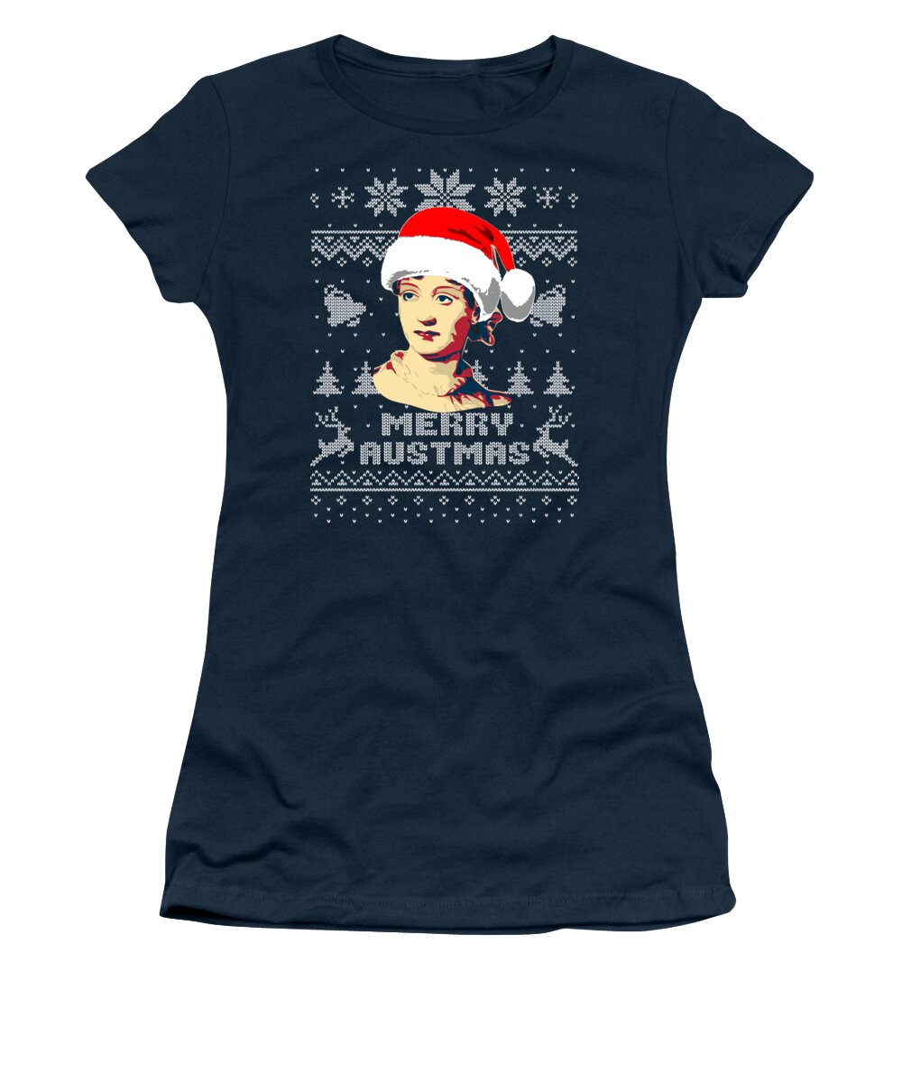 Jane Austin Austmas Women's T-Shirt featuring the digital art Jane Austin Merry Austmas by Filip Schpindel