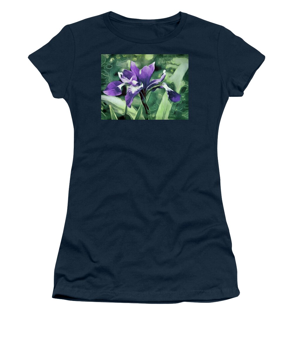 Dutch Iris Women's T-Shirt featuring the pastel Jardin du Viole - Garden of Purple by Susan Maxwell Schmidt