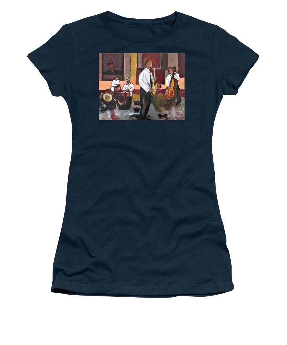Jazz Women's T-Shirt featuring the painting Jazz Boyz by Jennylynd James