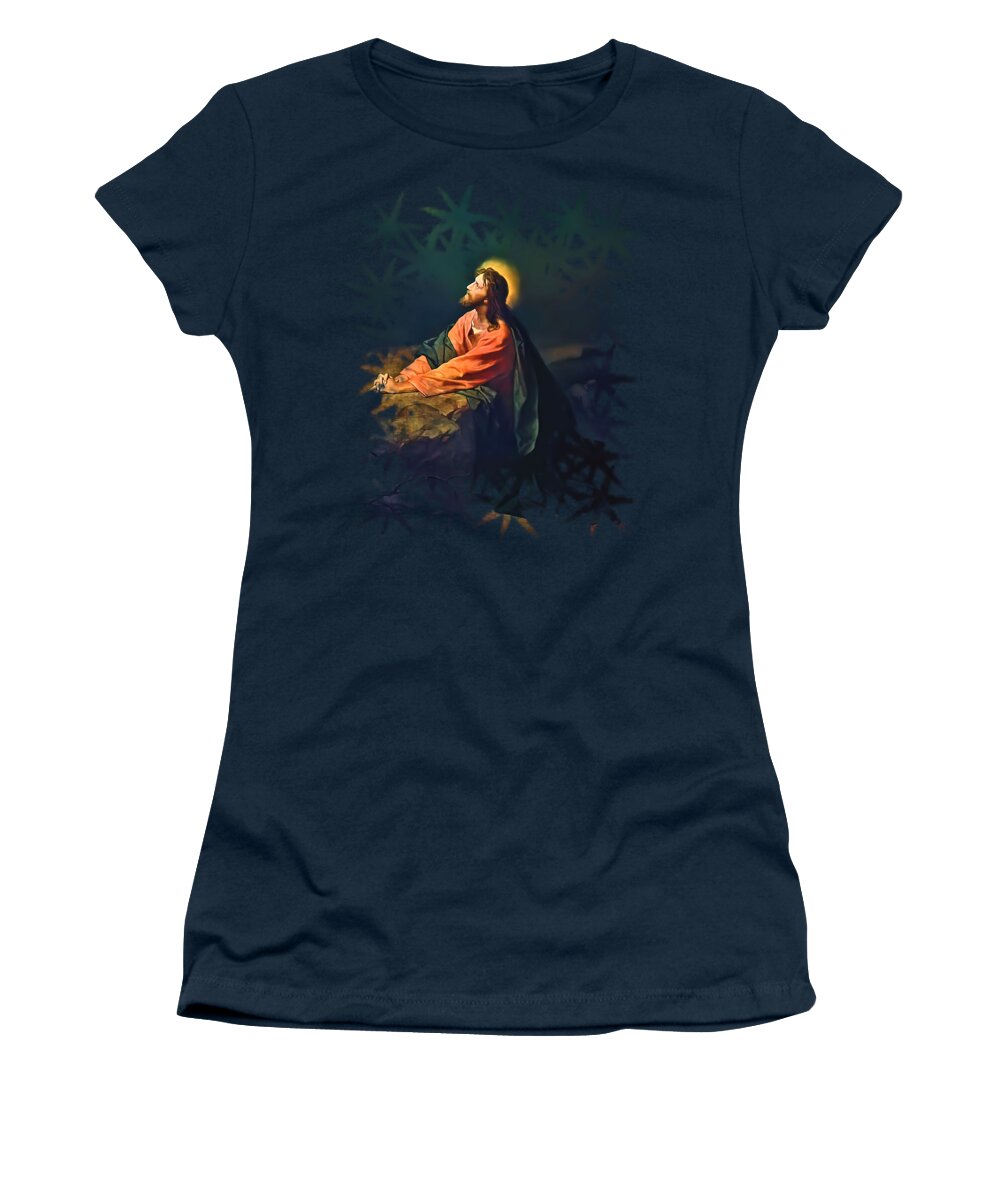 Jesus Women's T-Shirt featuring the mixed media Jesus in Gethsemane The Agony in the Garden by Heinrich Hofmann