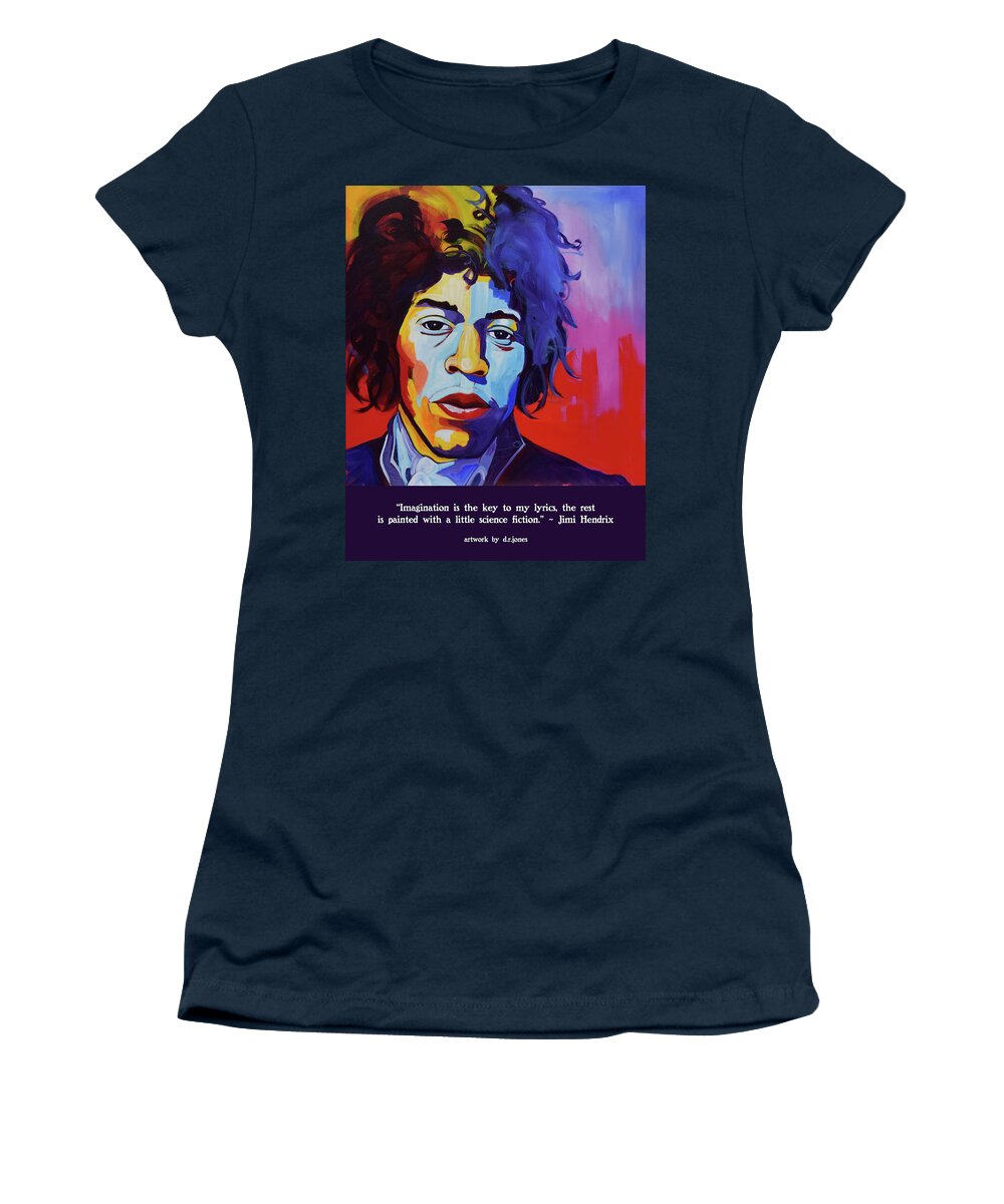 Jimi Hendrix Women's T-Shirt featuring the painting Jimi Hendrix, A Little Science Fiction by D R Jones