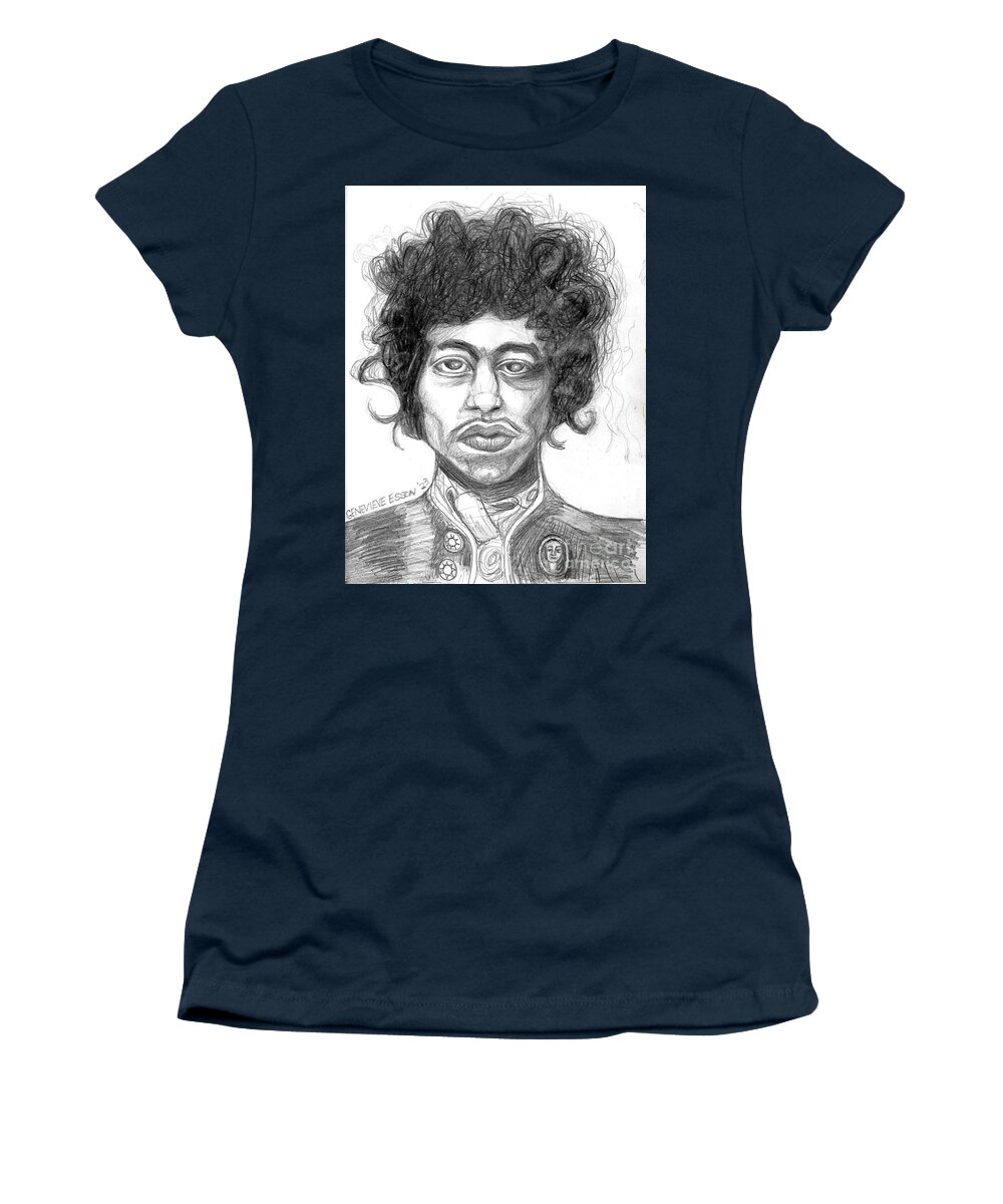 Music Women's T-Shirt featuring the drawing Jimi Hendrix by Genevieve Esson