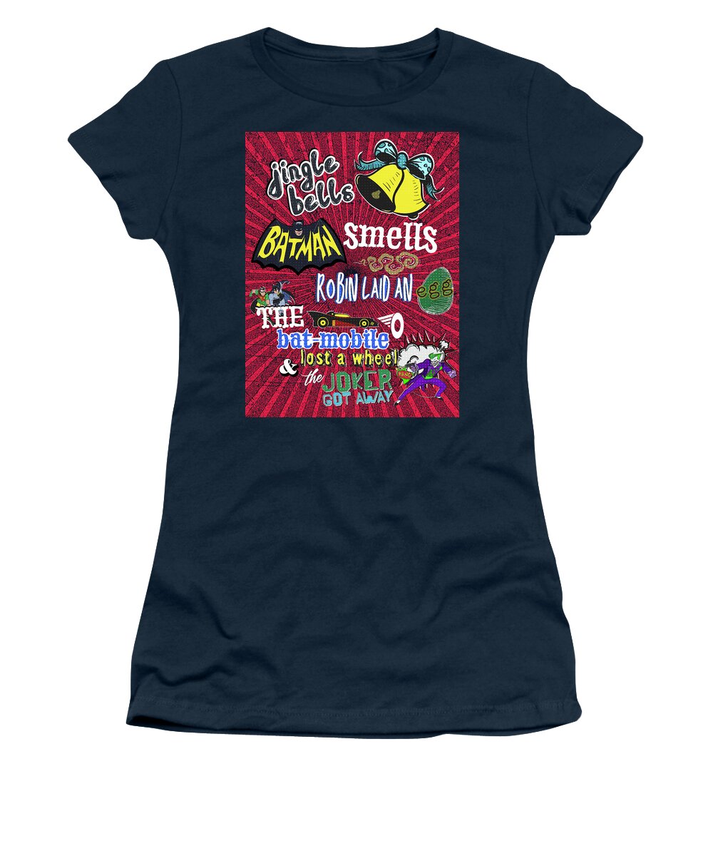 Batman Women's T-Shirt featuring the digital art Jingle Bells Batman Smells by Christina Rick