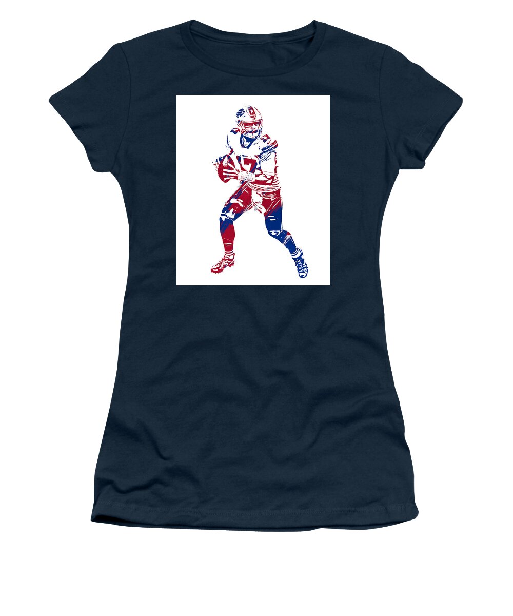 Josh Allen Buffalo Bills Watercolor Strokes Pixel Art 1 Women's T-Shirt