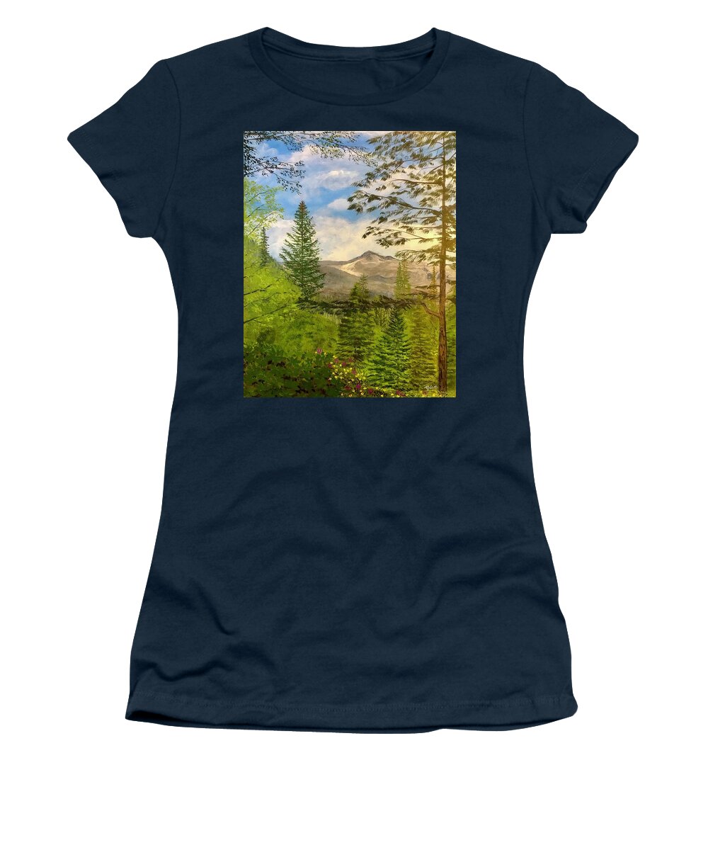 Landscape- Juneau Ak Women's T-Shirt featuring the painting Juneau View by Denise Van Deroef