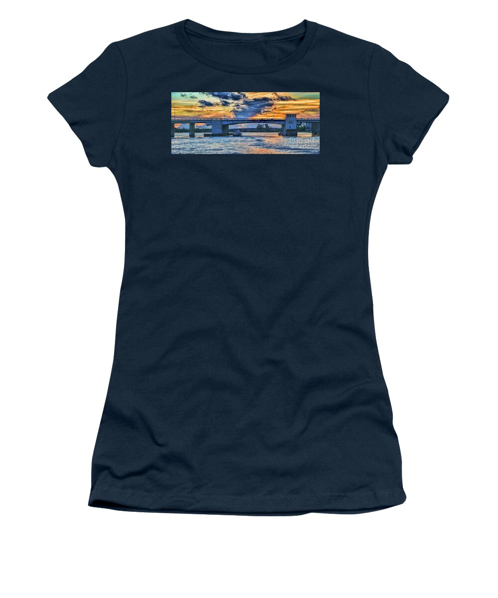 Bridge Women's T-Shirt featuring the photograph Jupiter Federal Highway Bascule Bridge Panorama by Olga Hamilton