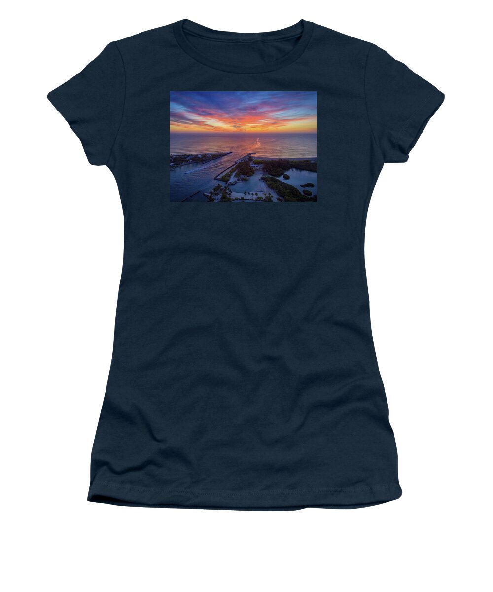 Atlantic Ocean Women's T-Shirt featuring the photograph Jupiter Inlet Aerial Sunrise Dubois Park by Kim Seng