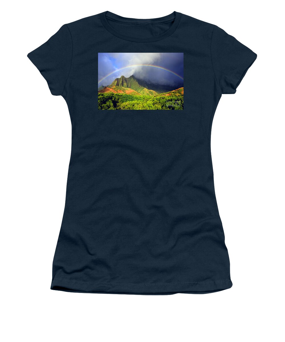 #faatoppicks Women's T-Shirt featuring the photograph Kalalau Valley Rainbow by Kevin Smith