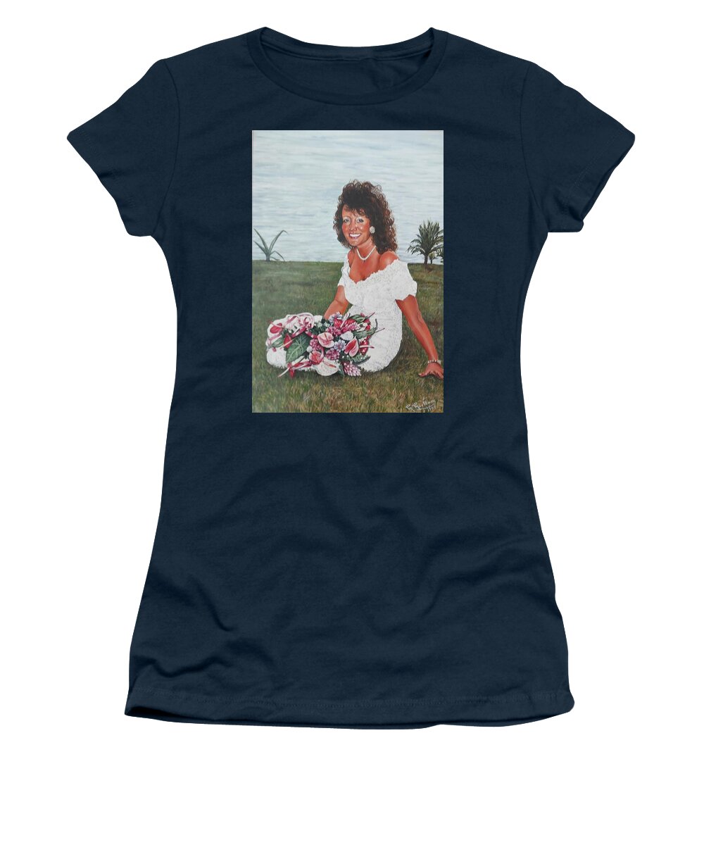 St Lucia Women's T-Shirt featuring the painting Kay on her wedding day in St Lucia by Mackenzie Moulton