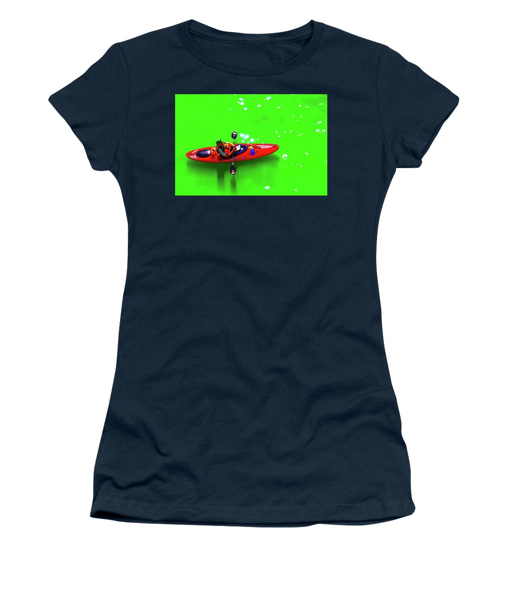 Kayak Women's T-Shirt featuring the photograph Kayak Green Water St Patricks Day Chicago by Patrick Malon