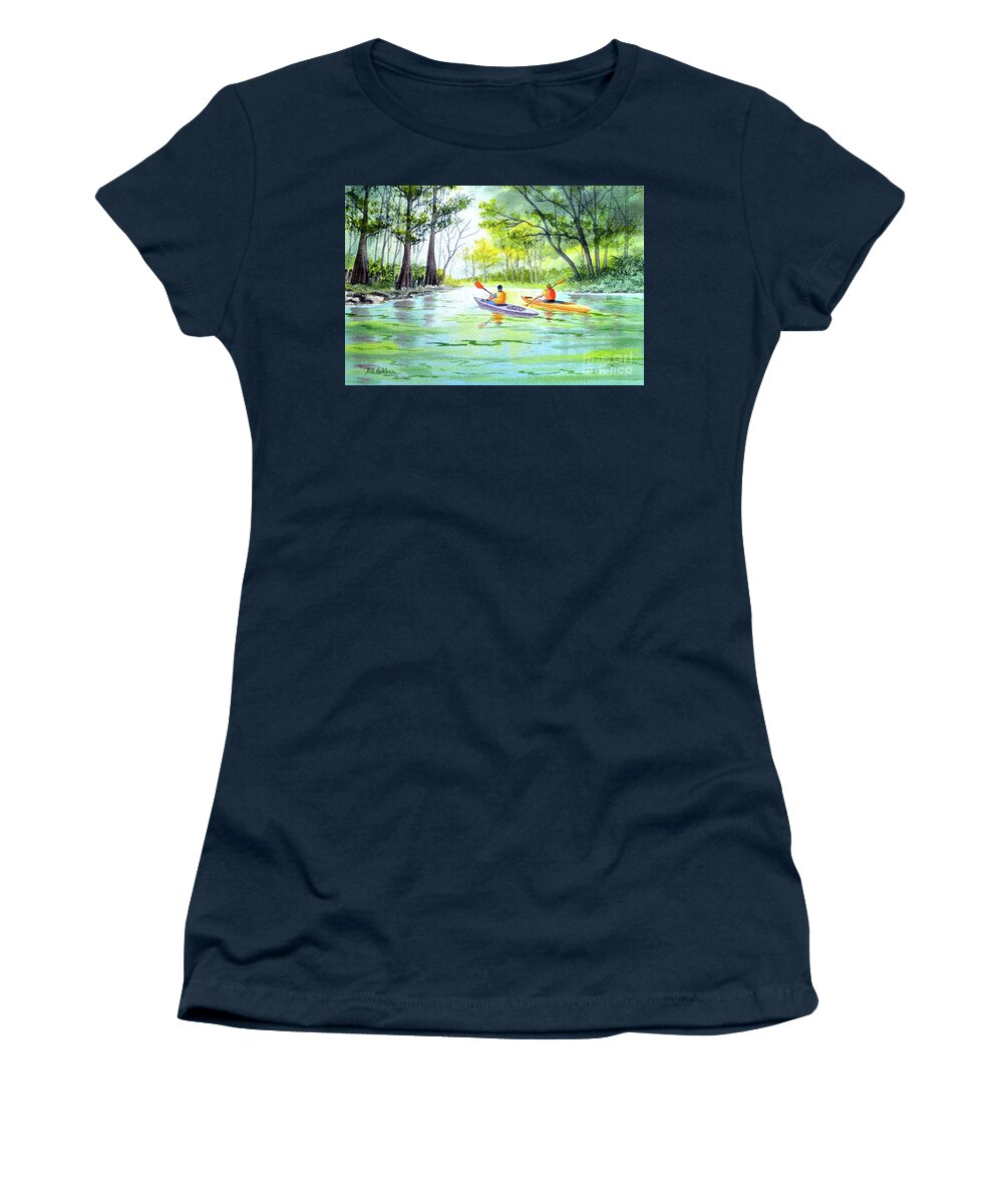 Weeki Wachhee River Florida Women's T-Shirt featuring the painting Kayaking The Weeki Wachee River Florida by Bill Holkham