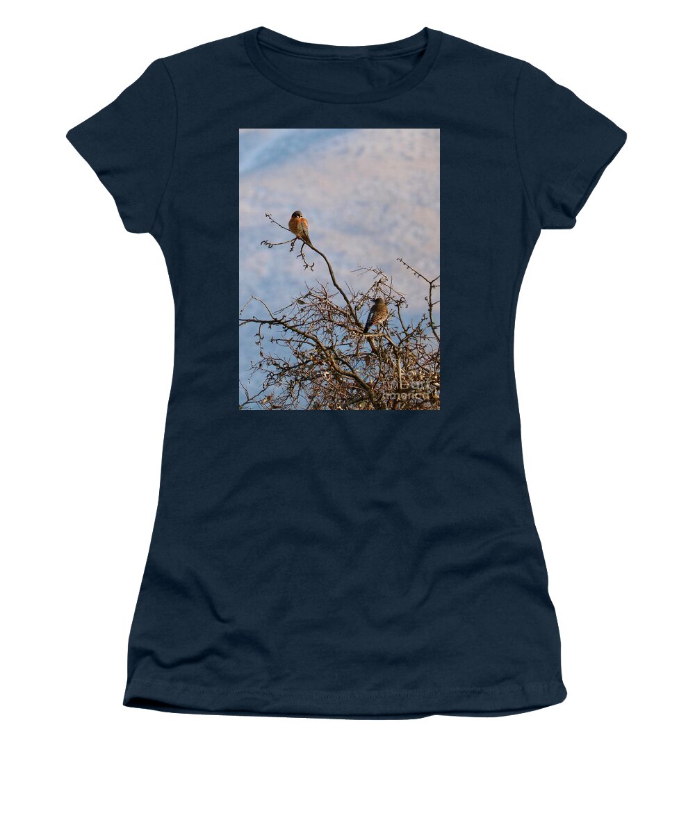 Kestrel Women's T-Shirt featuring the photograph Kestrel and Northern Flicker in Tree by Carol Groenen