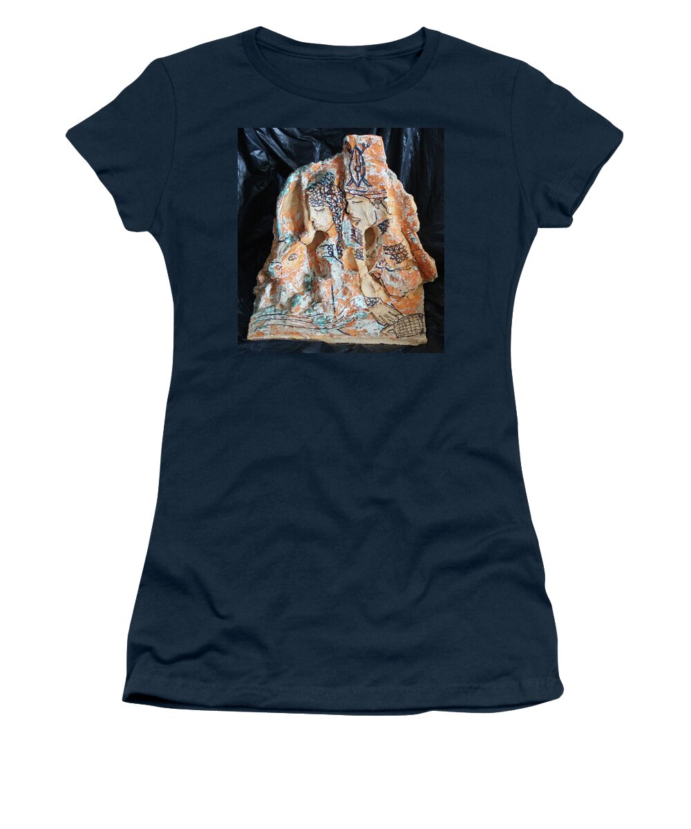 Jesus Women's T-Shirt featuring the ceramic art Kintu and Nambi The Journey Nambi Looks Back by Gloria Ssali