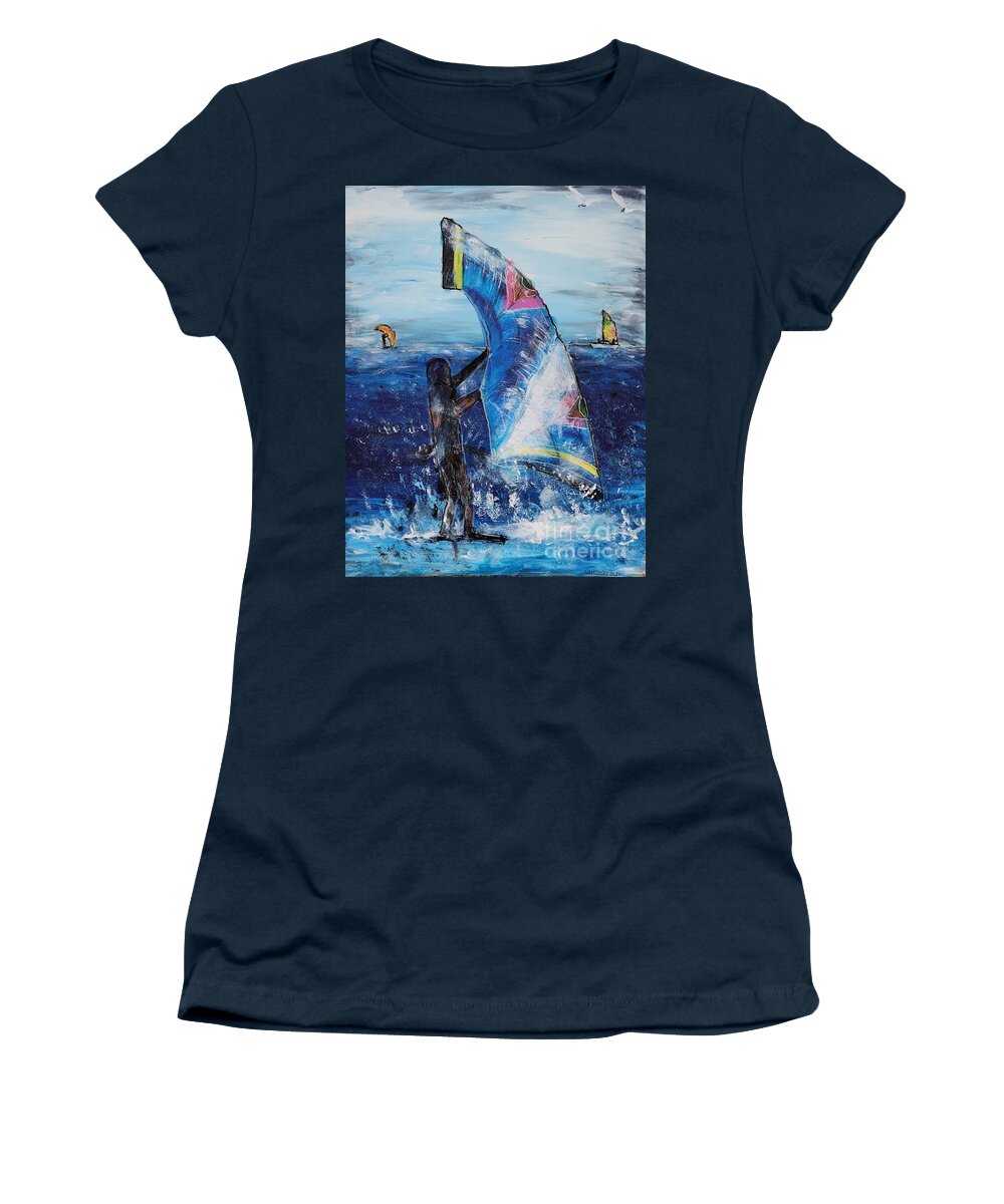  Women's T-Shirt featuring the painting Kiteboarder Vero Beach by Mark SanSouci