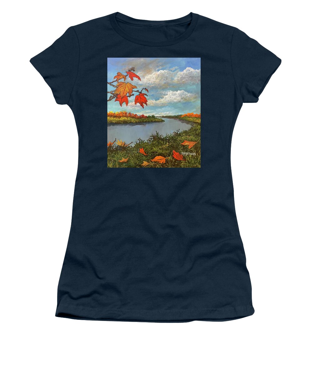 Kites Women's T-Shirt featuring the painting Kites, Clouds and Sailboats by Rand Burns