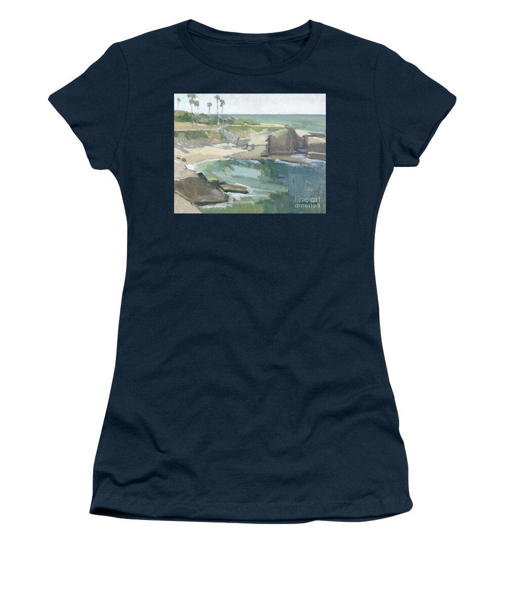 La Jolla Cove Women's T-Shirt featuring the painting La Jolla Cove Calm - La Jolla, San Diego, California by Paul Strahm