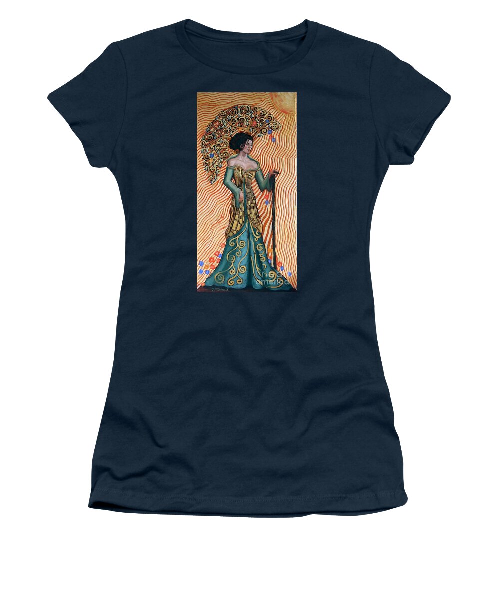 Klimt Inspired; Gold Women's T-Shirt featuring the painting Lady of the Woods by Janet McDonald