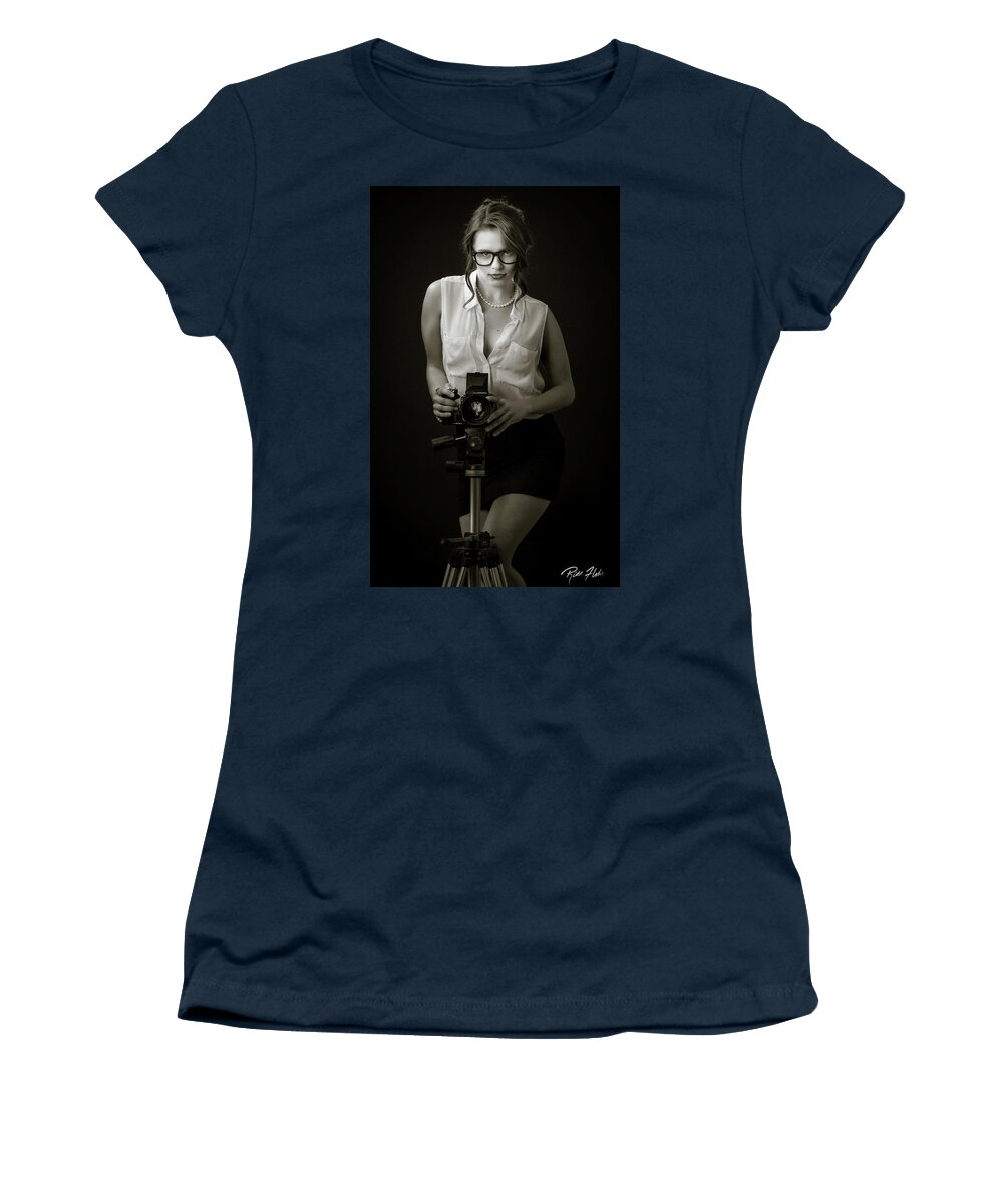 Black And White Women's T-Shirt featuring the photograph Lady Photog by Rikk Flohr