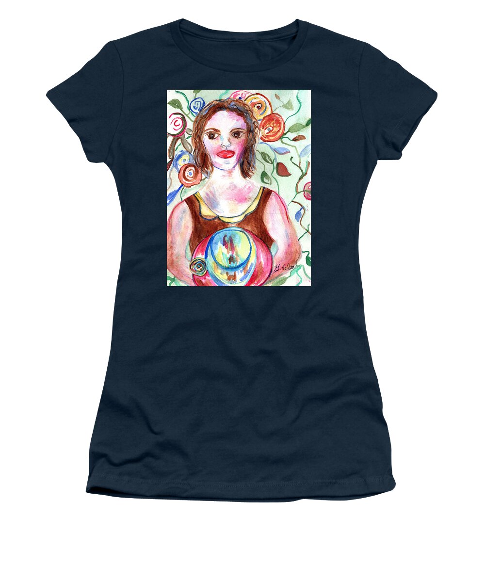 Colorful Women's T-Shirt featuring the painting Lady with a Hat by Genevieve Holland