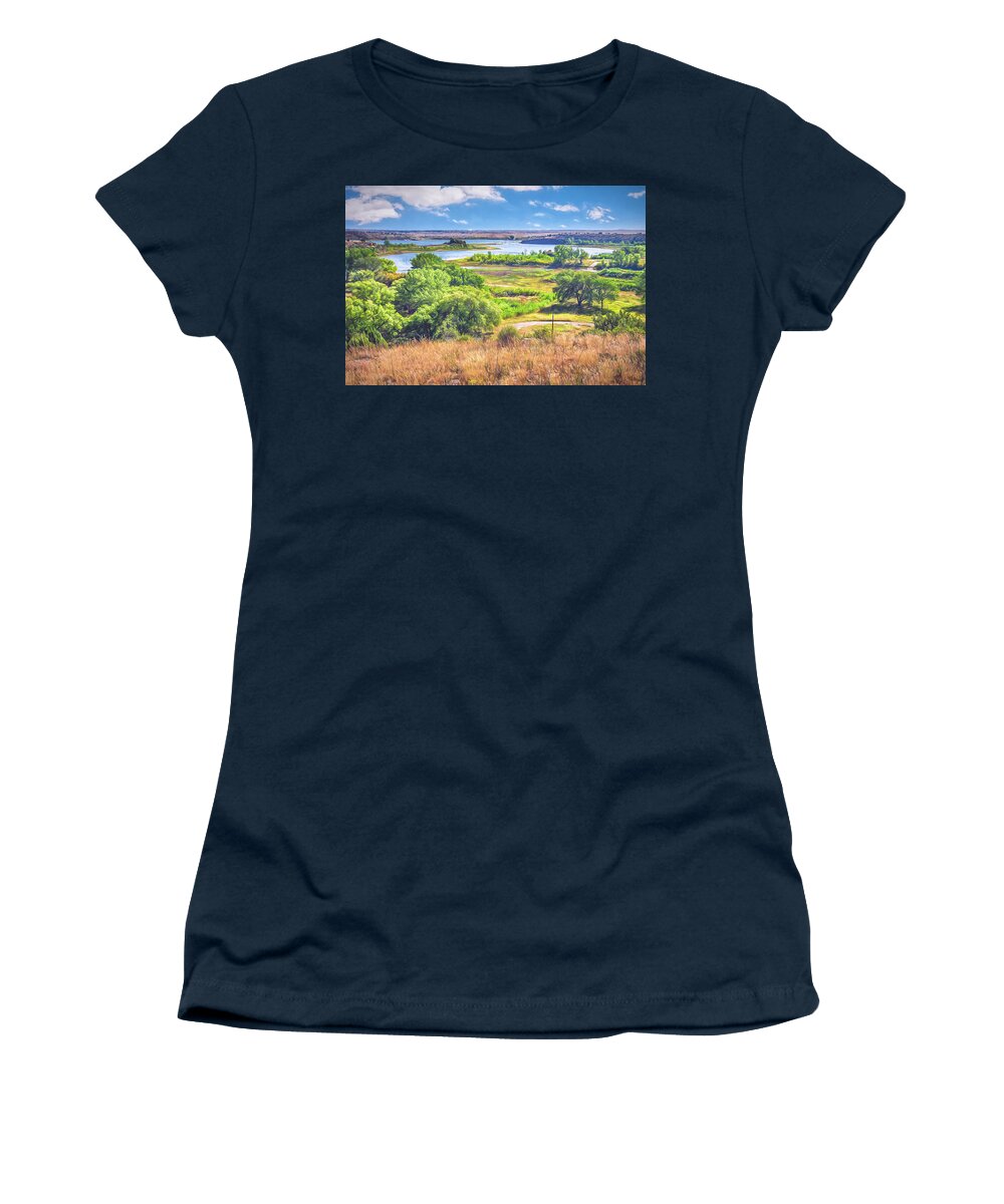 Black Mesa State Park Women's T-Shirt featuring the photograph Lake Etling Black Mesa State Park Oklahoma by Debra Martz