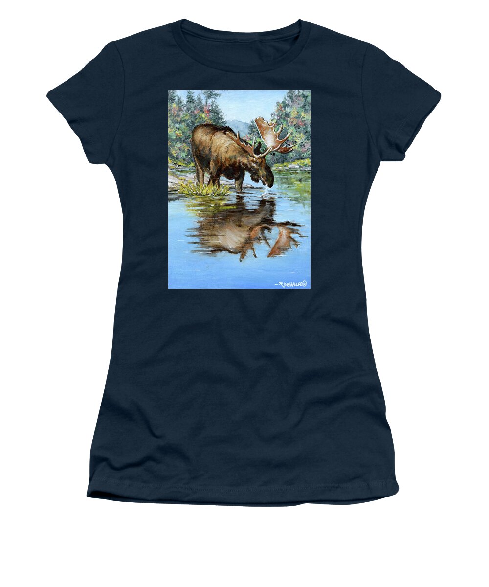 Moose Women's T-Shirt featuring the painting Lake Moose by Richard De Wolfe