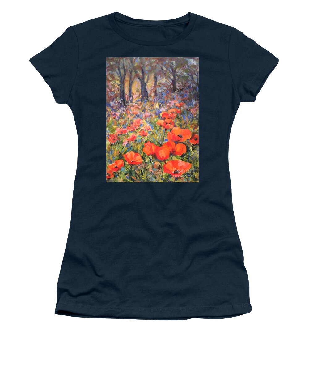 Poppies Women's T-Shirt featuring the painting Lake Placid Poppies by B Rossitto