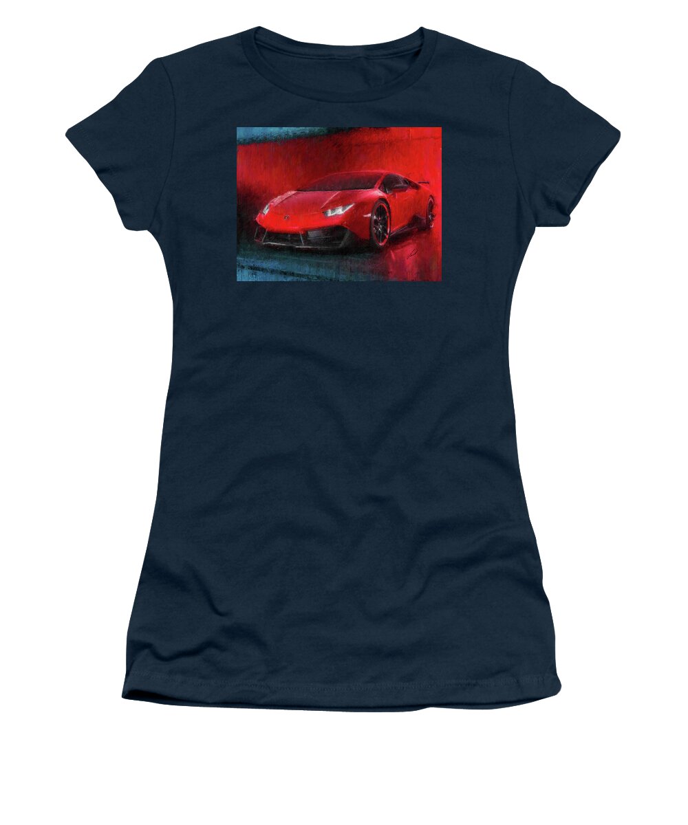 Car Women's T-Shirt featuring the painting Lamborghini Huracan painting by Vart by Vart