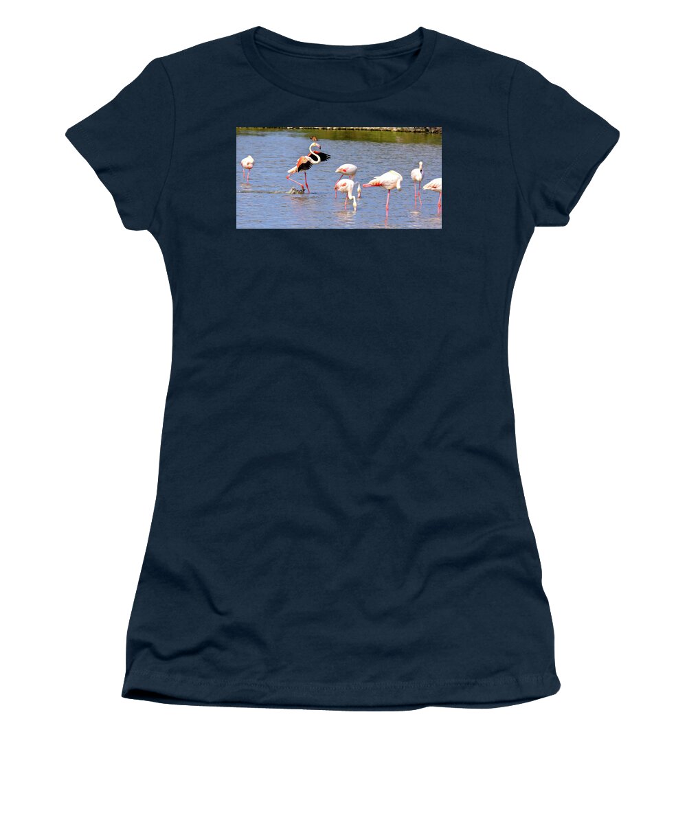 Flamingo Women's T-Shirt featuring the photograph Landing Technique by Steve Templeton