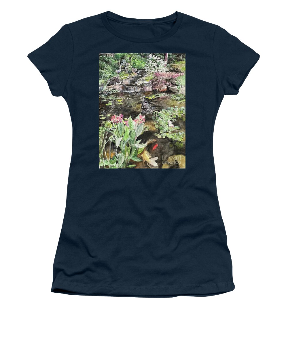Watercolor Women's T-Shirt featuring the painting Langella Pond by Jamie Derr