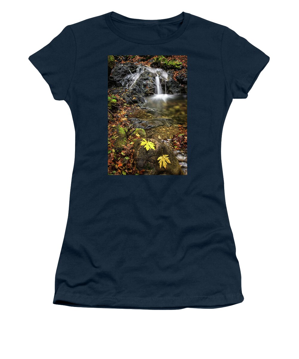 Waterfall Women's T-Shirt featuring the photograph Last Bit of Fall by Linda Villers