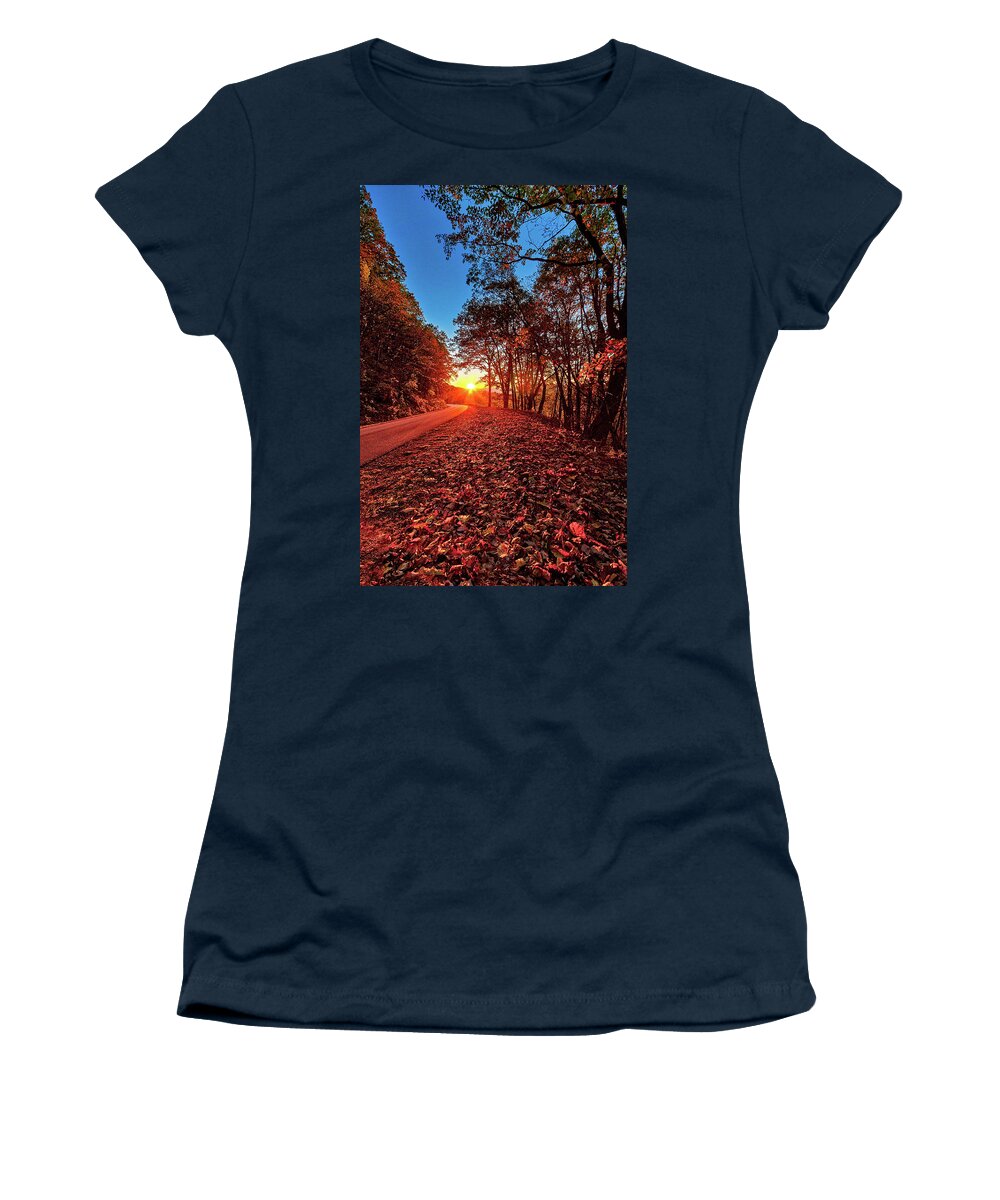 Autumn Women's T-Shirt featuring the photograph Leaf Drop Sunset by Dan Carmichael