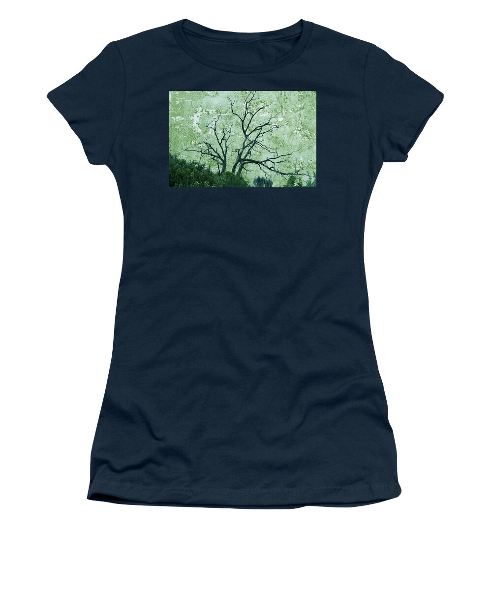 Leafless Tree Women's T-Shirt featuring the digital art Leafless Tree on Textured Cyan background by Lorena Cassady