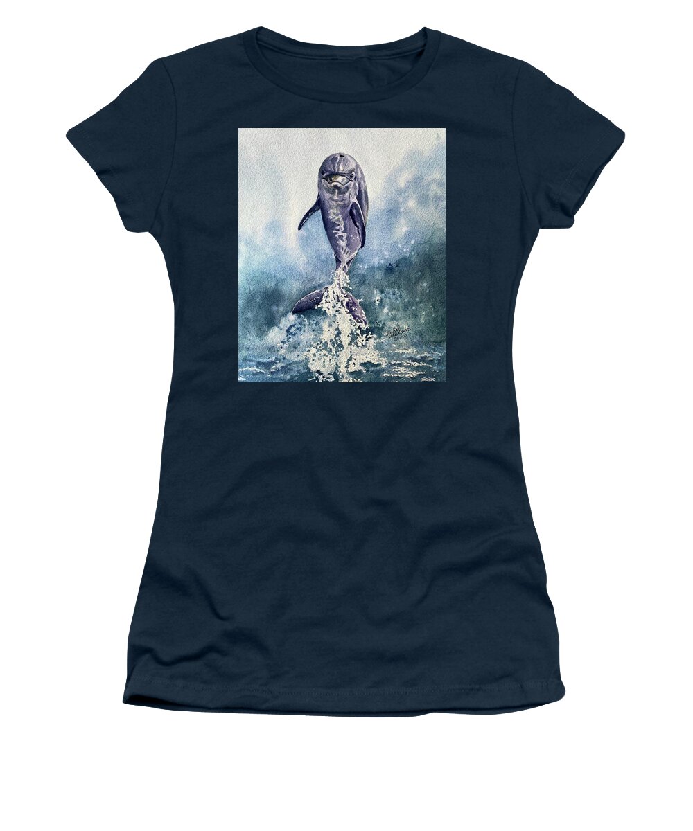 Dolphins Women's T-Shirt featuring the painting Leap by Michal Madison