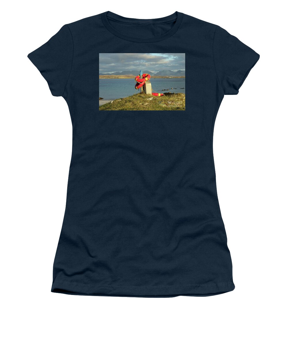 Lifebuoy Connemara Ballyconneely Galway Ireland Saftey Outdoors Ocean Mountains Beach Walking Photography Women's T-Shirt featuring the photograph Life savers by Peter Skelton