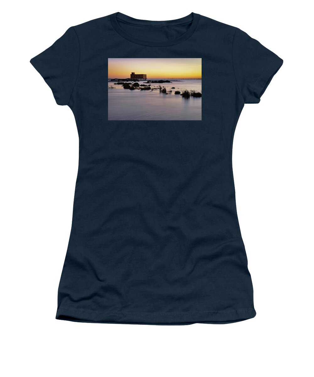 Algarve Women's T-Shirt featuring the photograph Lifesavers building at dusk in Fuzeta. Portugal by Angelo DeVal