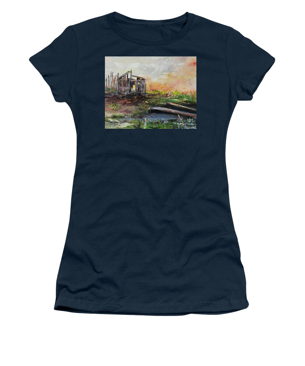 Oil Painting Women's T-Shirt featuring the painting Light of hope by Maria Karlosak