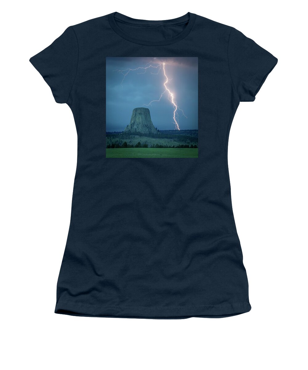 Devils Tower Women's T-Shirt featuring the photograph Light Up the Tower by Laura Hedien