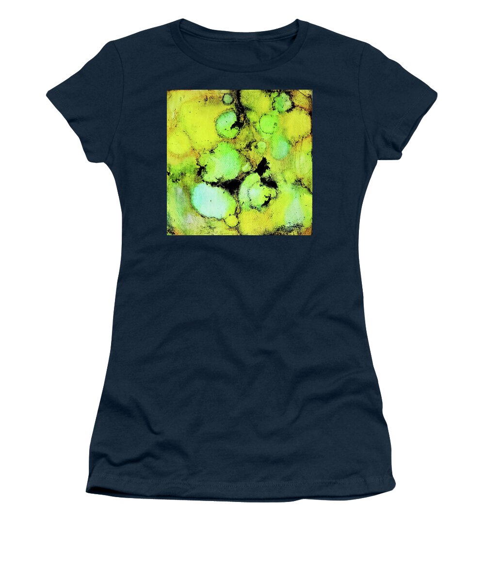 Alcohol Ink Women's T-Shirt featuring the painting Lime green and yellow by Karla Kay Benjamin