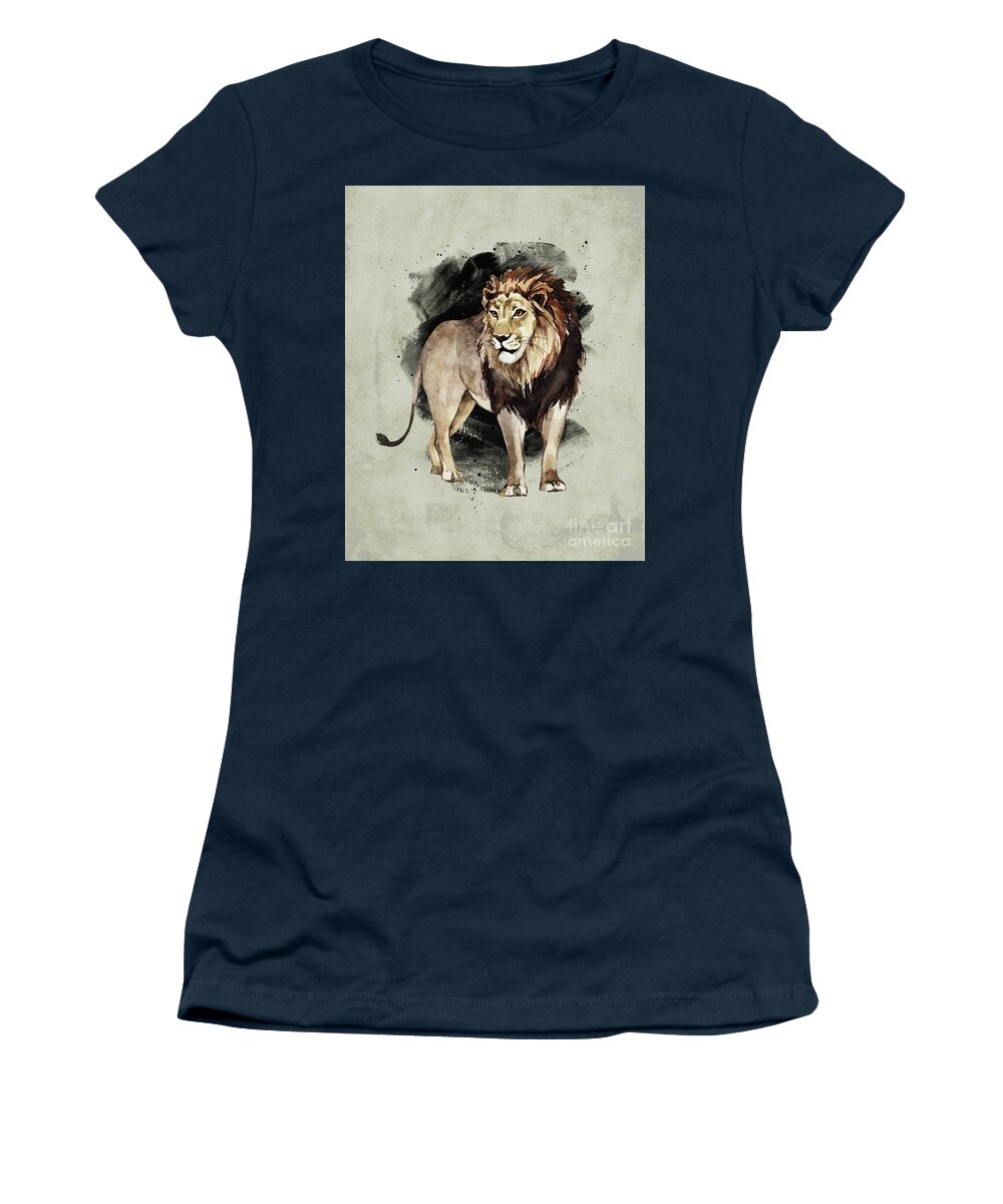 Lion Women's T-Shirt featuring the painting Lion Watercolor Animal Art Painting by Garden Of Delights