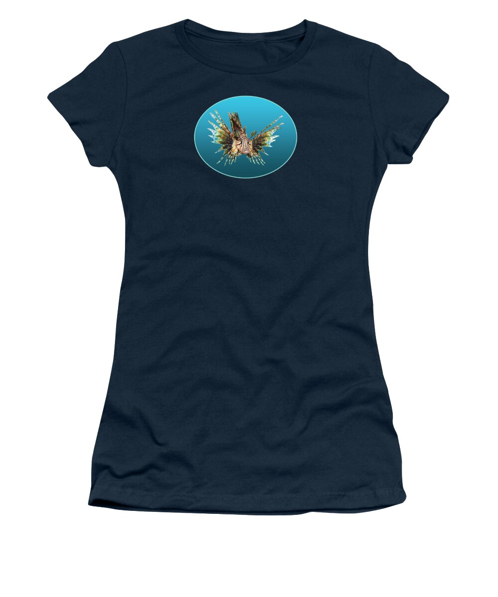 Lionfish Women's T-Shirt featuring the photograph Lionfish - Magnificent portraiture on a blue gradient background - by Ute Niemann