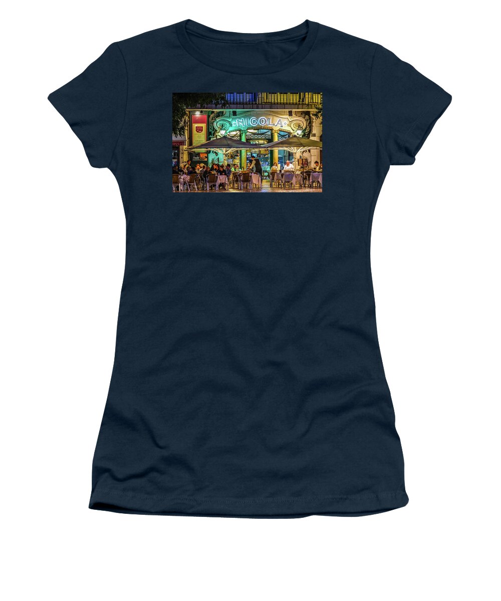 Cory Women's T-Shirt featuring the photograph Lisbon Cafe by Tom and Pat Cory