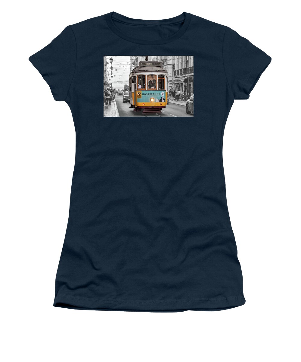 Lisbon Trolly Women's T-Shirt featuring the photograph Lisbon Tram by Rebecca Herranen